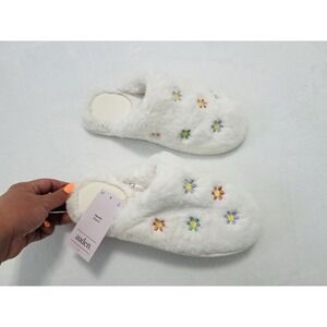 Auden Women's Emily Floral Scuff Faux Fur Ivory Slippers -  Slip On Shoes Sz 5/6